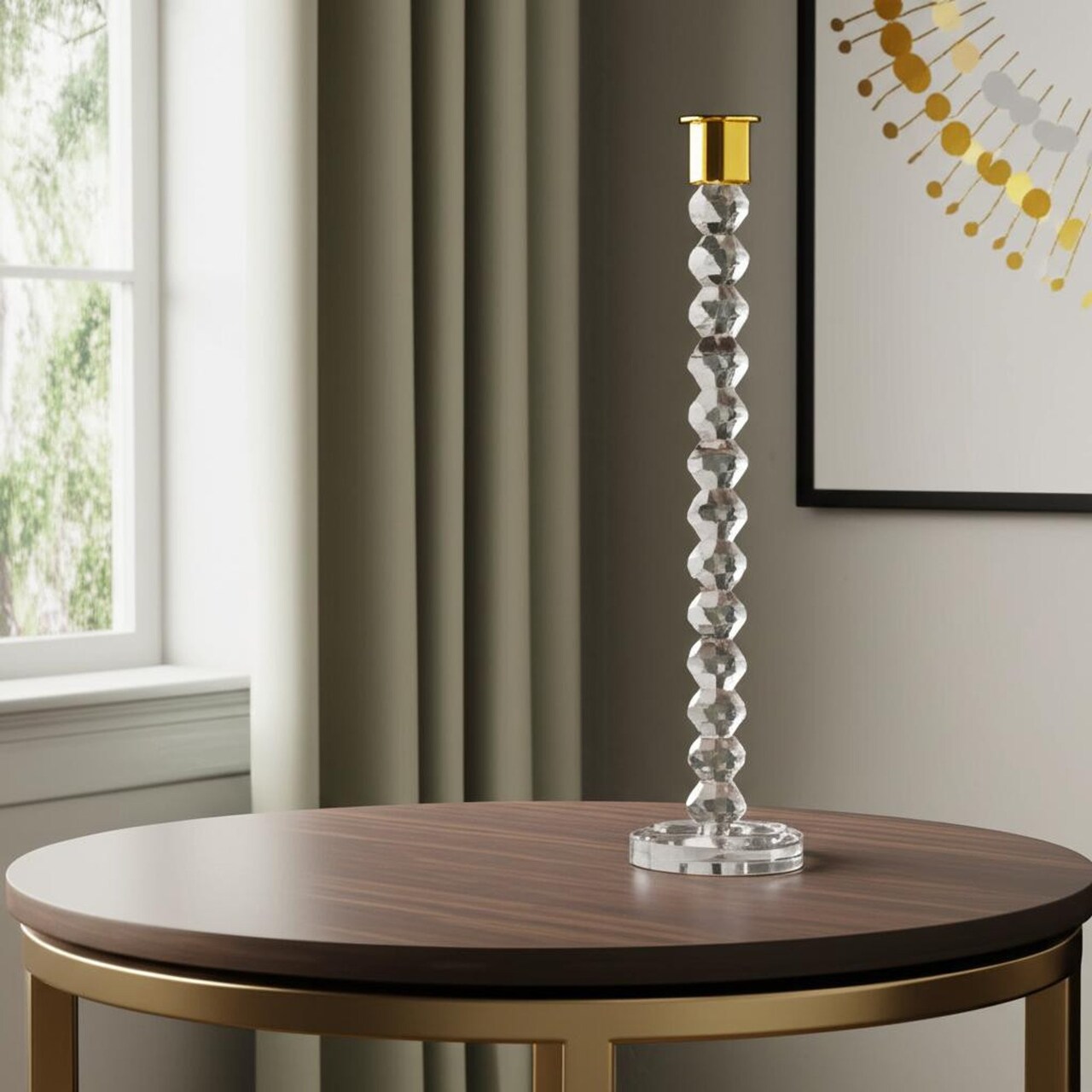 Edge Collections - 14.25" x 3" - Gold - Modern Geometric Crystal Candlestick - 1 Piece